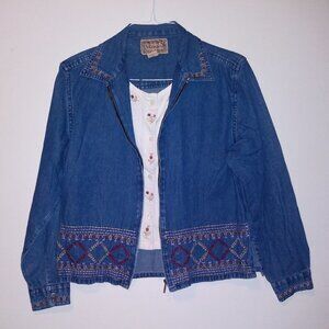 Denim shirt blouse full zip embroidered with stretch tank VTG Tantrum Blues